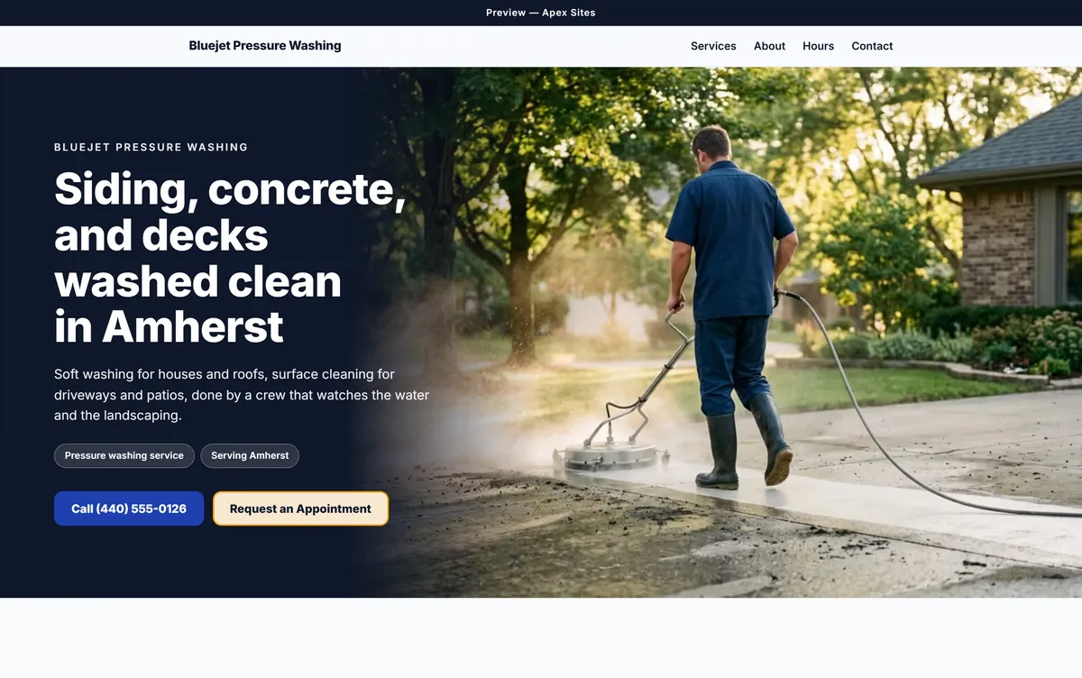 Bluejet Pressure Washing sample website — Pressure washing design