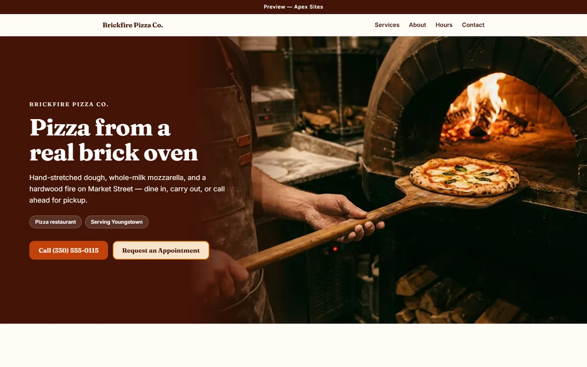 Brickfire Pizza Co. sample website — Pizzeria design