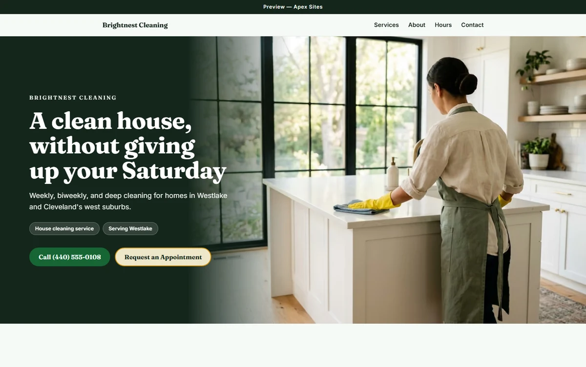 Brightnest Cleaning sample website — House cleaning design