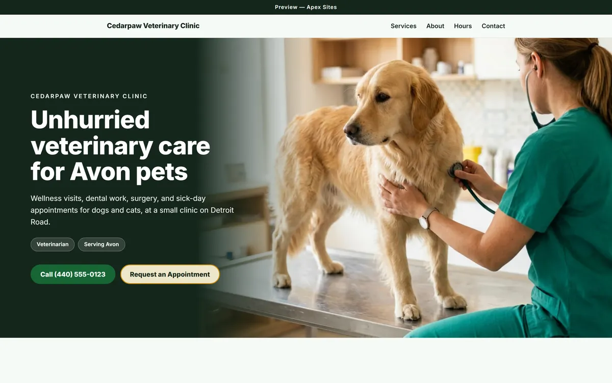 Cedarpaw Veterinary Clinic sample website — Veterinary design