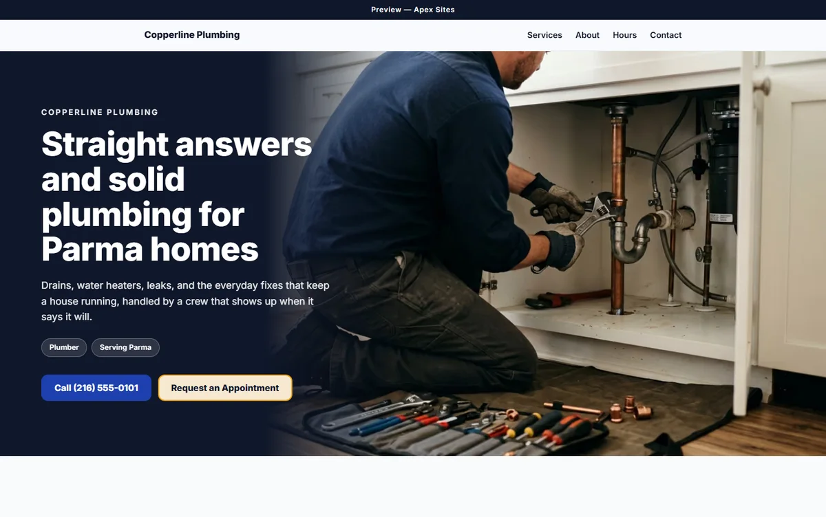 Copperline Plumbing sample website — Plumbing design
