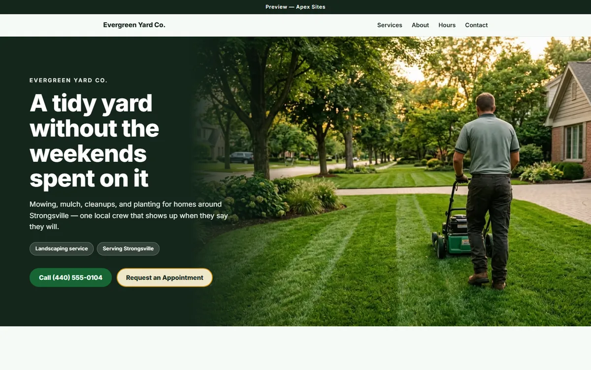 Evergreen Yard Co. sample website — Landscaping design