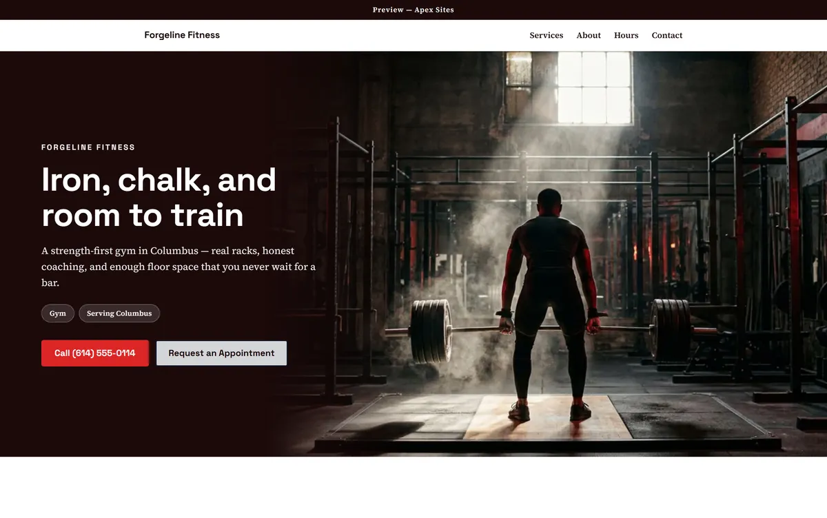 Forgeline Fitness sample website — Gym design