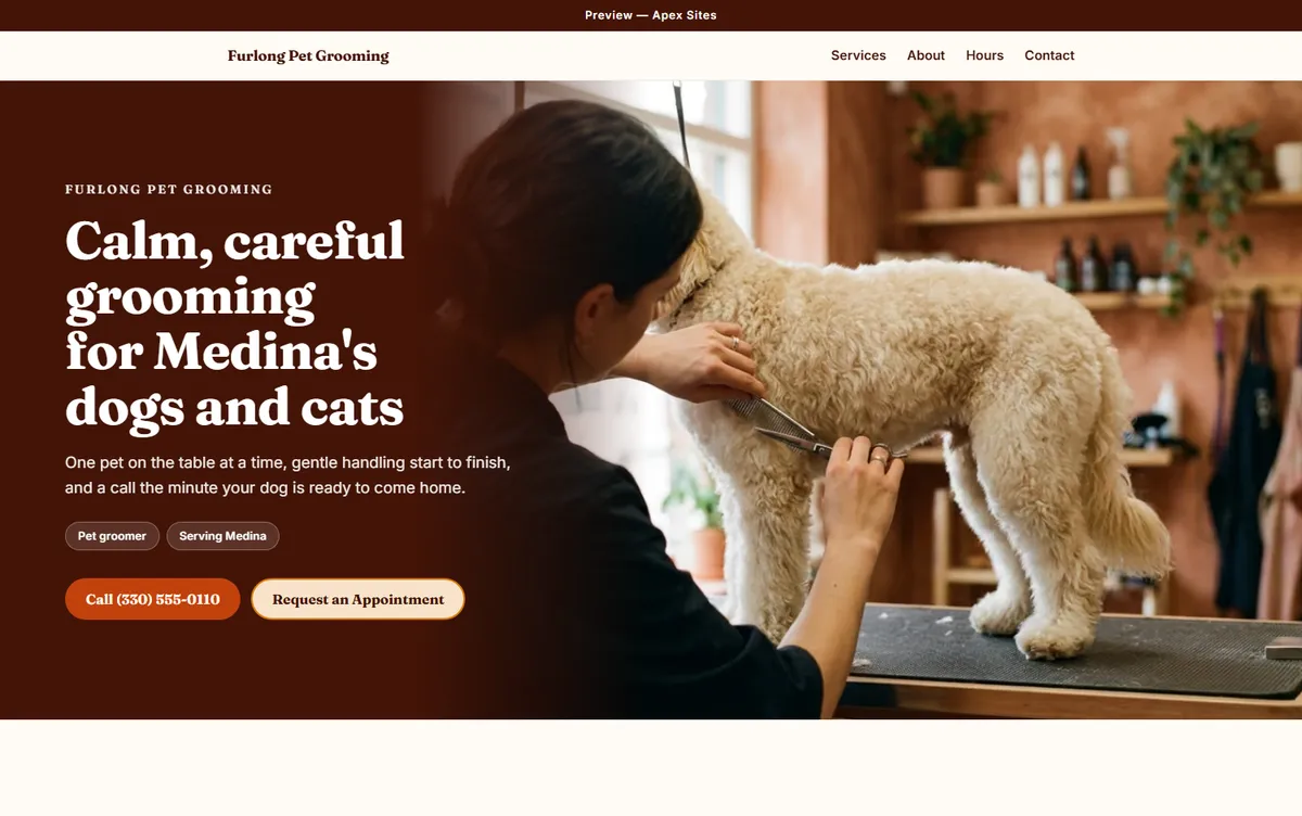 Furlong Pet Grooming sample website — Pet grooming design