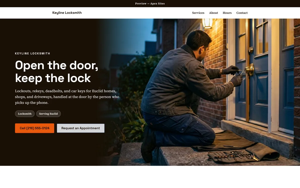 Keyline Locksmith sample website — Locksmith design