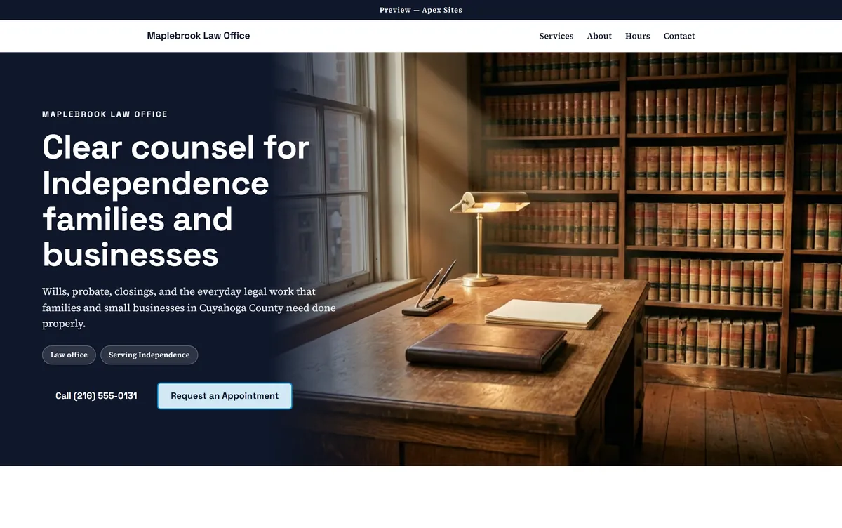 Maplebrook Law Office sample website — Law office design