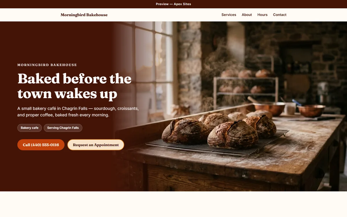 Morningbird Bakehouse sample website — Bakery & cafe design