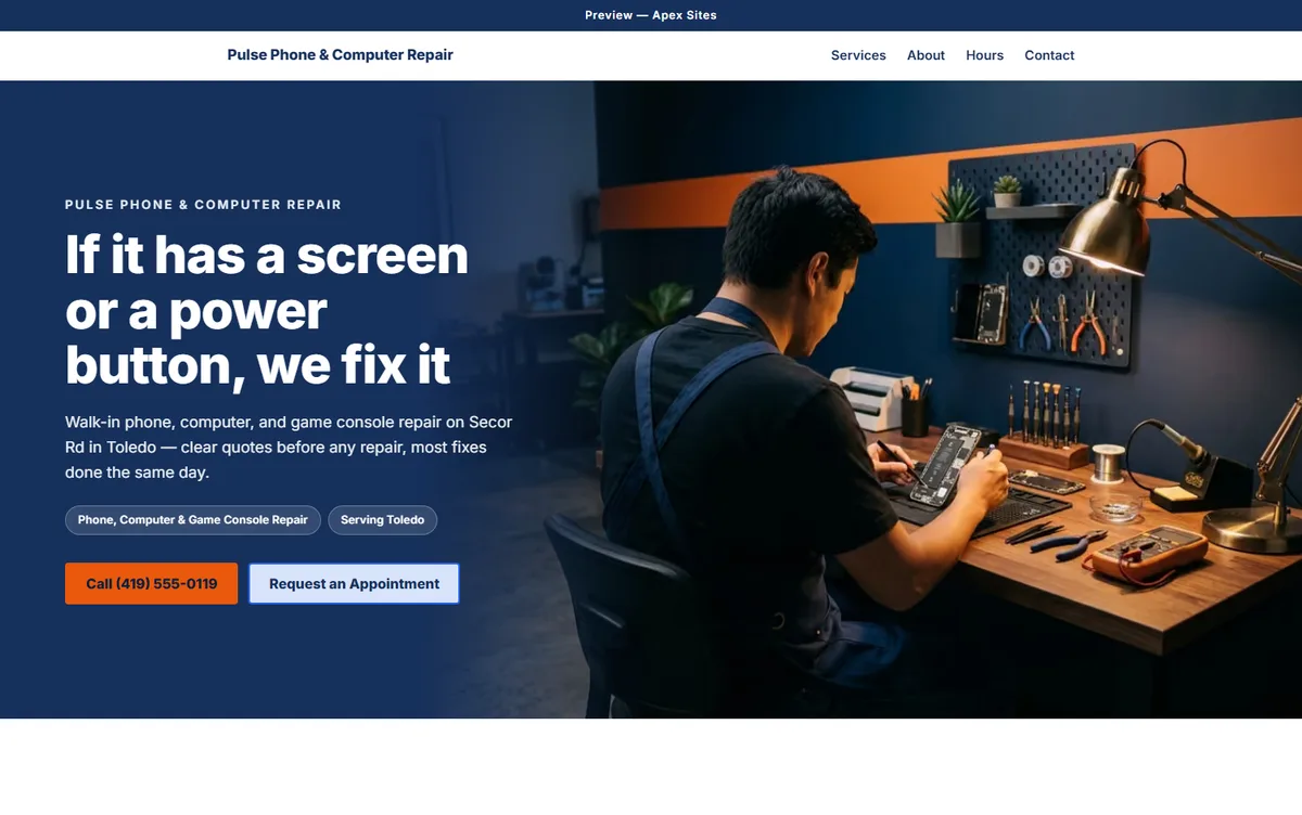 Pulse Phone & Computer Repair sample website — Device repair design