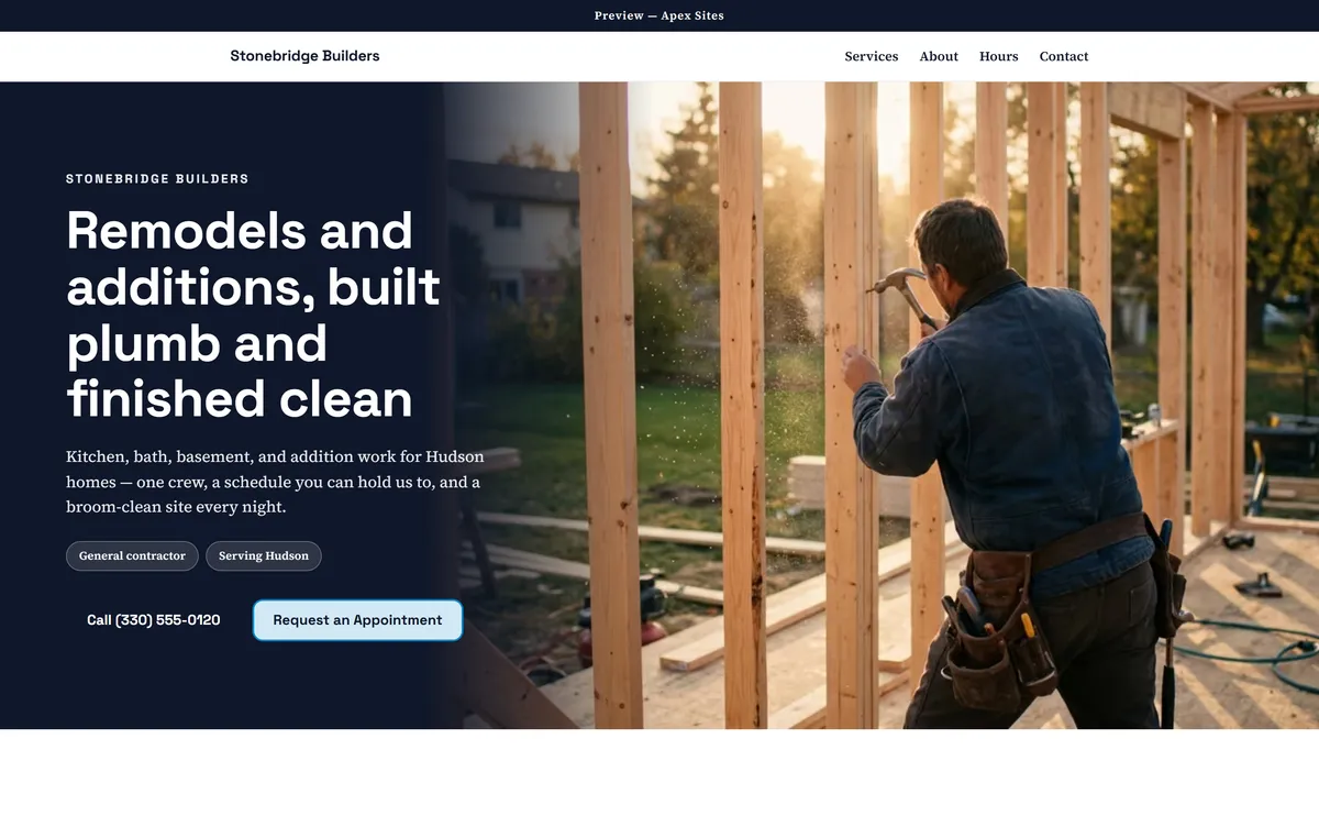 Stonebridge Builders sample website — General contracting design