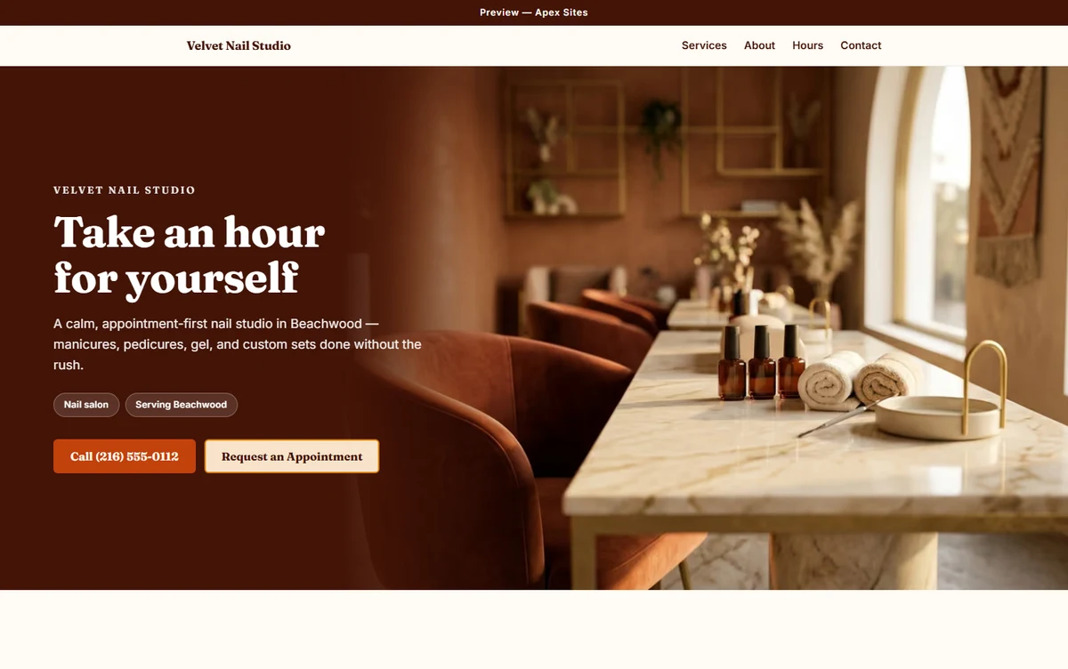 Velvet Nail Studio sample website — Nail salon design