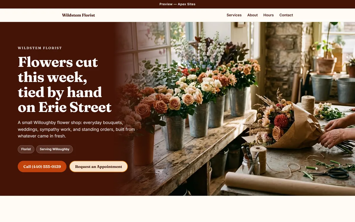Wildstem Florist sample website — Florist design